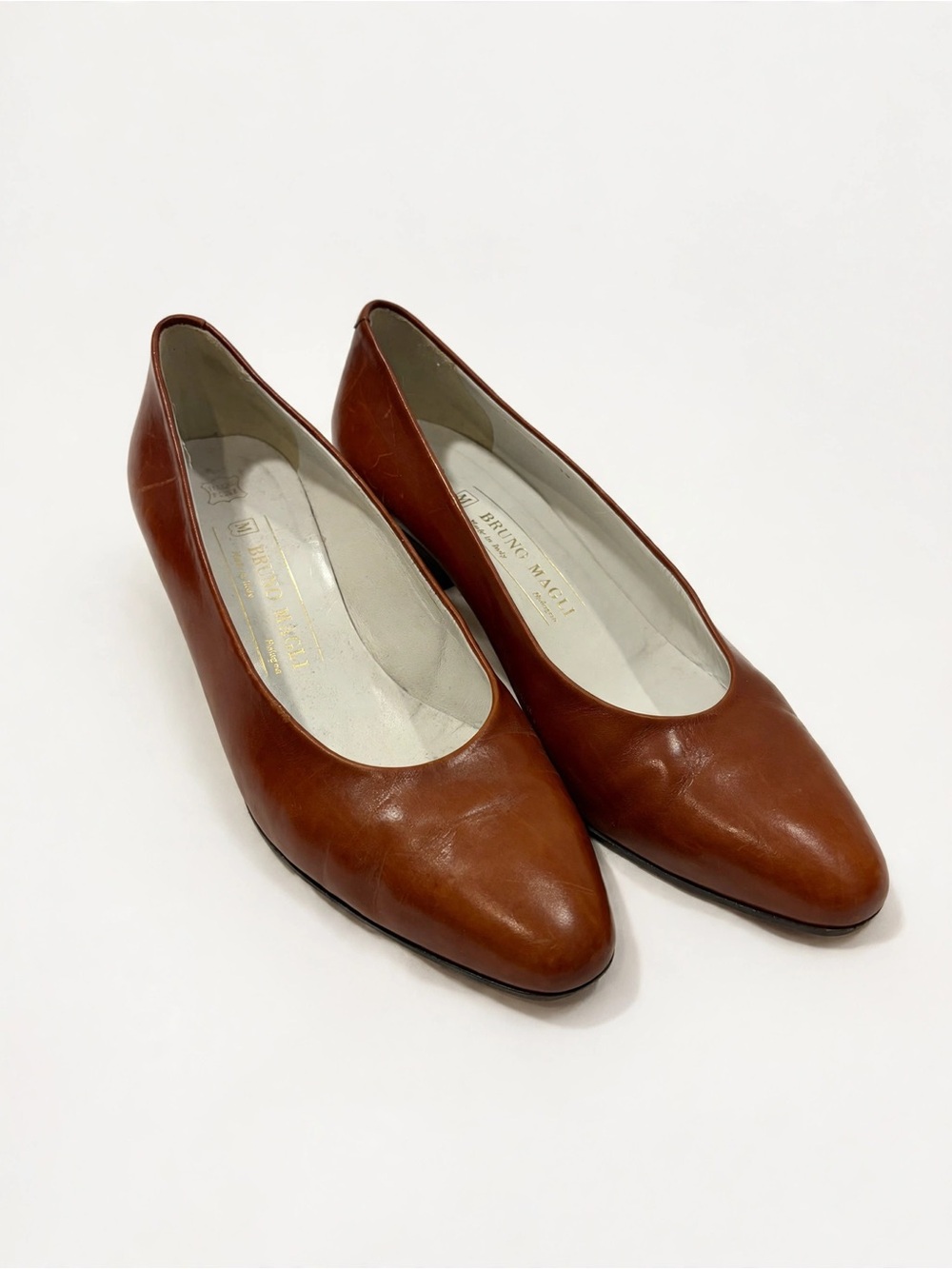 Bruno Magli Cognac Leather Pointed Toe Pumps